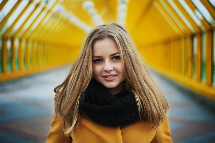 women, blonde, portrait, women outdoors, coats, yellow coats, smiling ...