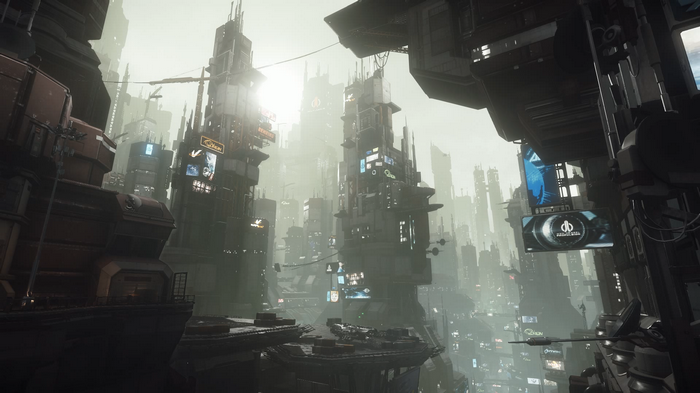 Star Citizen cyberpunk cityscape