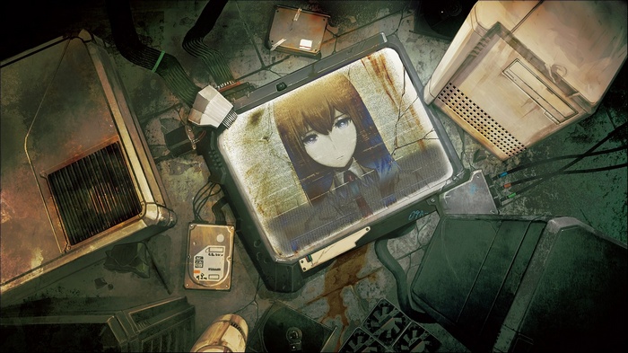 Makise Kurisu from Steins;Gate 0 on a broken monitor