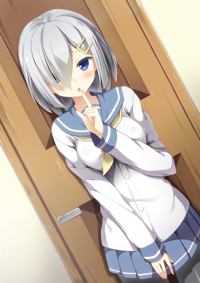 Hamakaze from Kantai Collection leaning on a door
