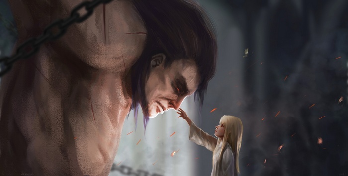 Berserker and Illyasviel von Einzbern from Fate/stay night