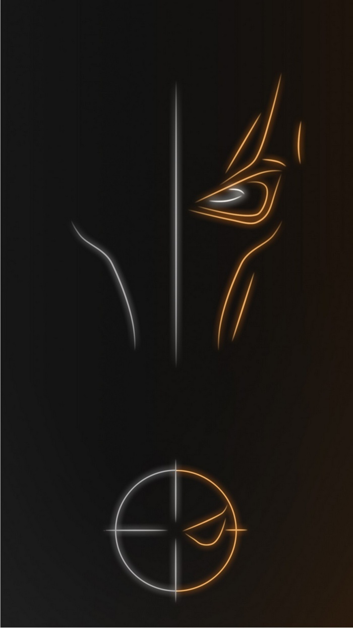 Neon outline of Deathstroke's mask and logo