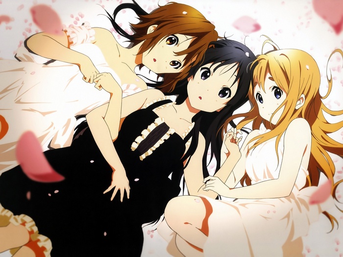 Tsumugi Kotobuki, Mio Akiyama, and Ritsu Tainaka from K-ON!