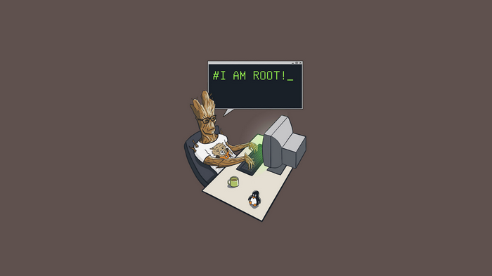 geek, minimalism, Linux, humor, Groot, computer, simple background