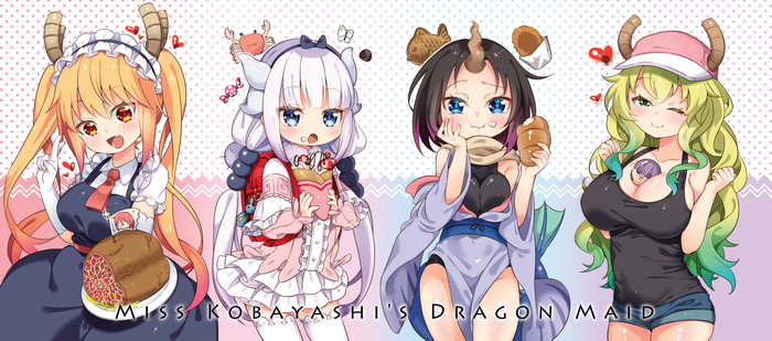 Magatsuchi Shouta, Elma Jouii (Kobayashi-San Chi no Maid Dragon), Kanna Kamui (Kobayashi-san Chi no Maid Dragon), quetzalcoatl (Kobayashi-san Chi no Maid Dragon), thigh-highs, Tohru (Kobayashi-san Chi no Maid Dragon)