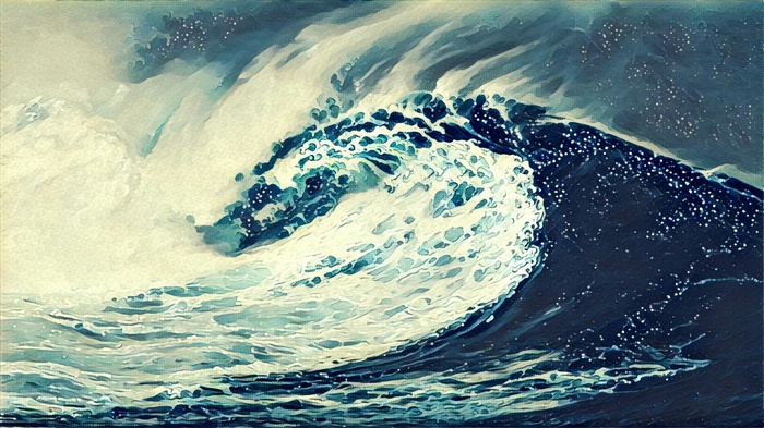 Artwork of a crashing ocean wave