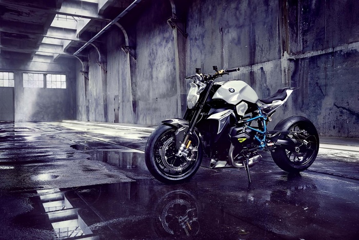 BMW Concept Roadster motorcycle in industrial building