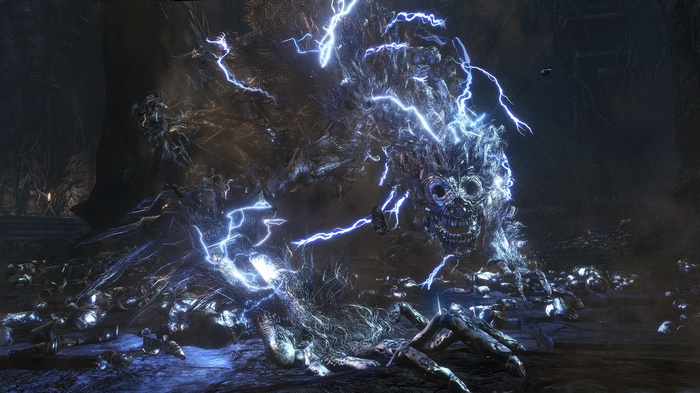 Creature engulfed in blue lightning