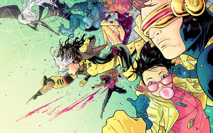 X-Men characters: Rogue, Gambit, Jubilee, Cyclops, Storm, Beast, Jean Grey