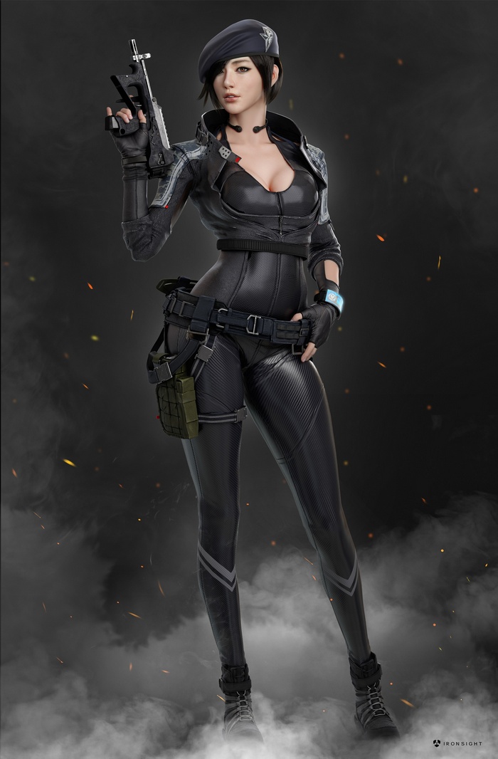 gun, render, PP-2000, girls with guns, weapon, 3D, tight clothing ...