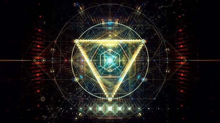 Abstract geometric digital art with glowing triangle