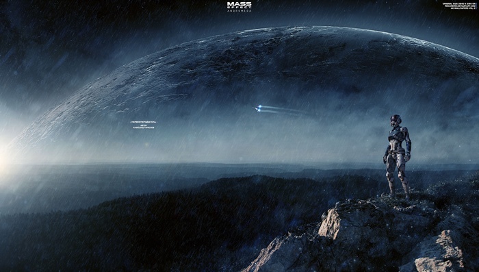 Ryder from Mass Effect: Andromeda on a planet