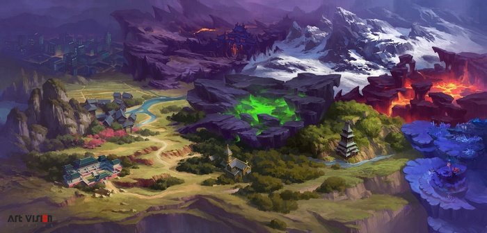 Fantasy world map with diverse biomes and settlements