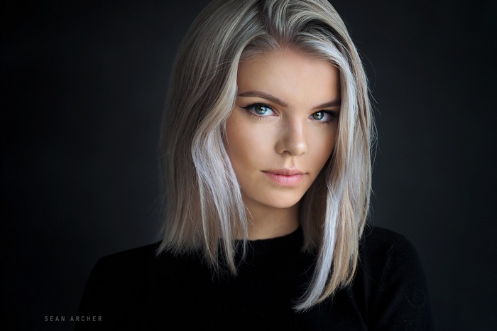 portrait, simple background, Sean Archer, face, silver, women
