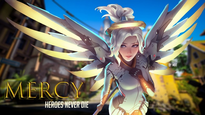 Mercy from Overwatch with wings and halo