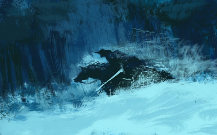 Dota 2 character on a horse in a snowy landscape