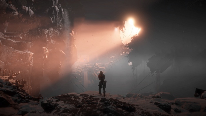 Aloy from Horizon Zero Dawn in a cave