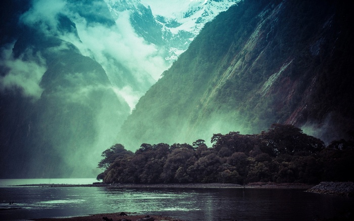 Misty Mountains and Lake in New Zealand