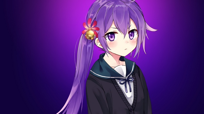 Anime girl with purple hair and school uniform