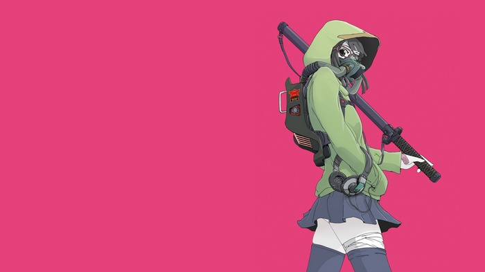 Anime girl with gas mask and sword