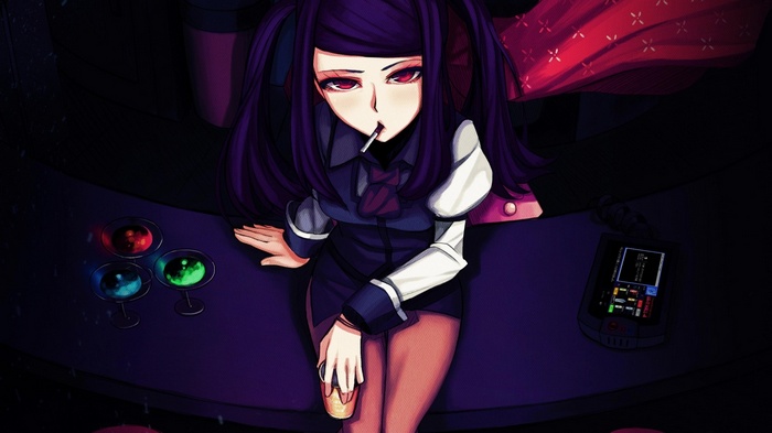 Girl from VA-11 Hall-A smoking at a bar