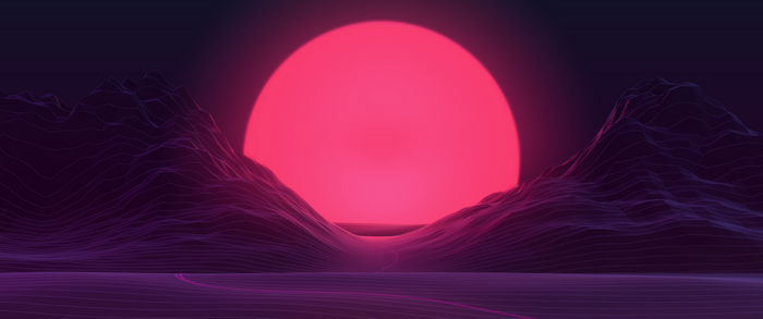 Neon mountains at sunset