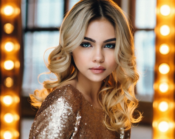 Portrait of a blonde woman with blue eyes