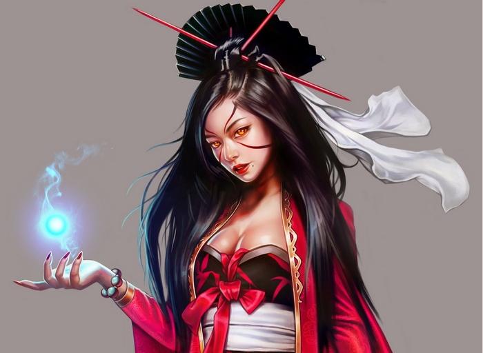 Fantasy Asian woman with magic orb