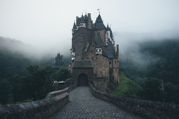Eltz Castle in Germany shrouded in mist