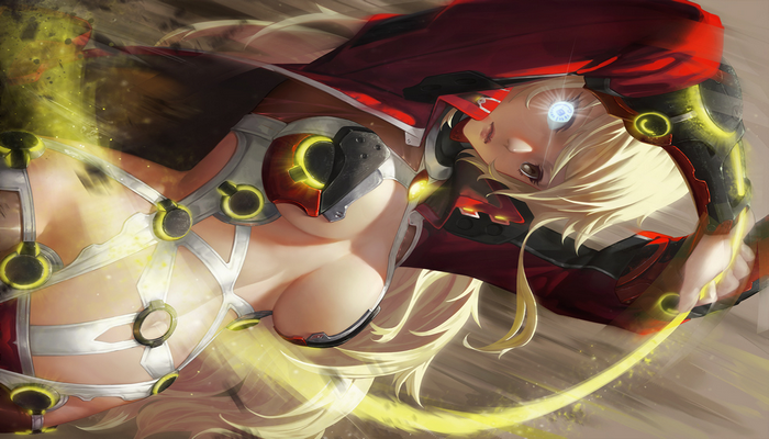 Anime girl with blonde hair and red outfit