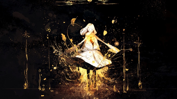 Anime girl with white hair and golden accents