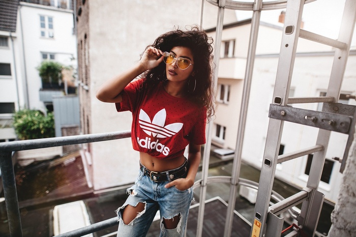 Portrait Women Adidas T Shirt Sebastian Heberlein Torn Jeans