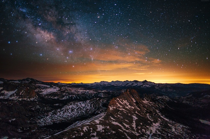 Milky Way over snow-covered mountains