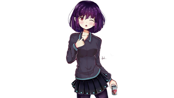 Anime girl with short purple hair and blue outfit