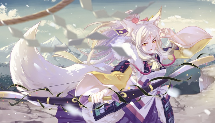 Anime girl with fox ears and bow