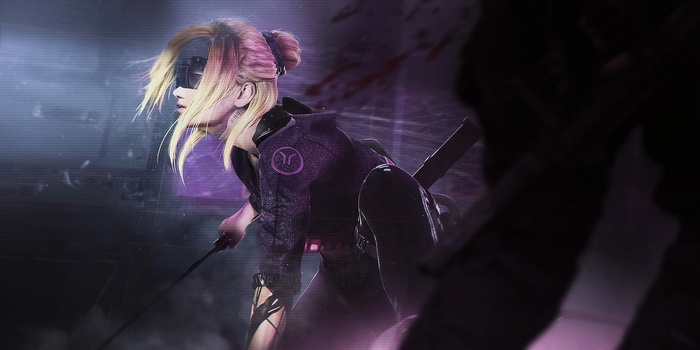 Futuristic ninja with blonde hair and mask