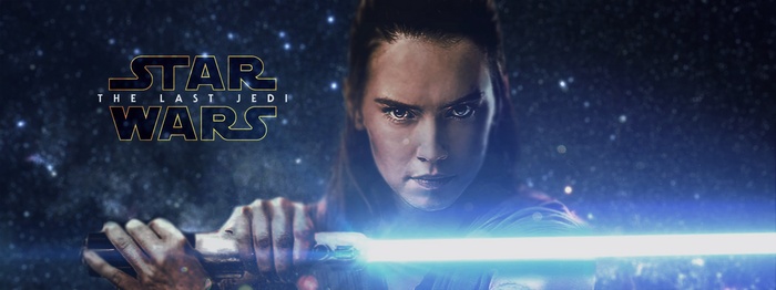 Rey from Star Wars: The Last Jedi with lightsaber