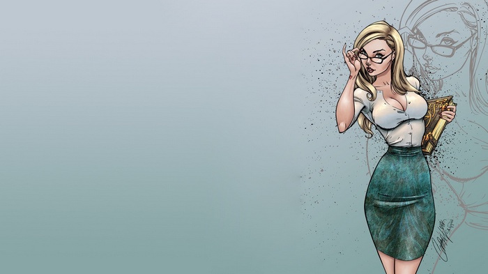 illustration, blue background, J. Scott Campbell