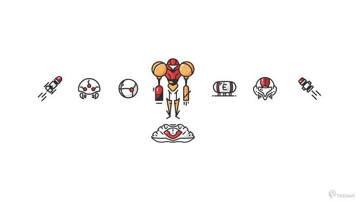Metroid minimalist icons with Samus Aran