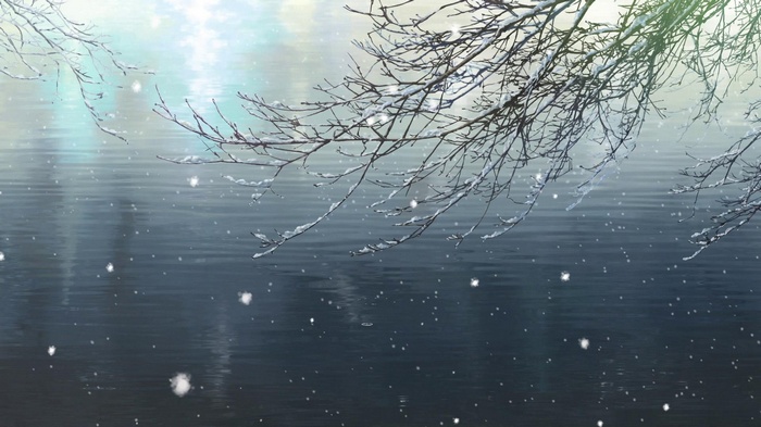 The Garden of Words, water, snow, branch