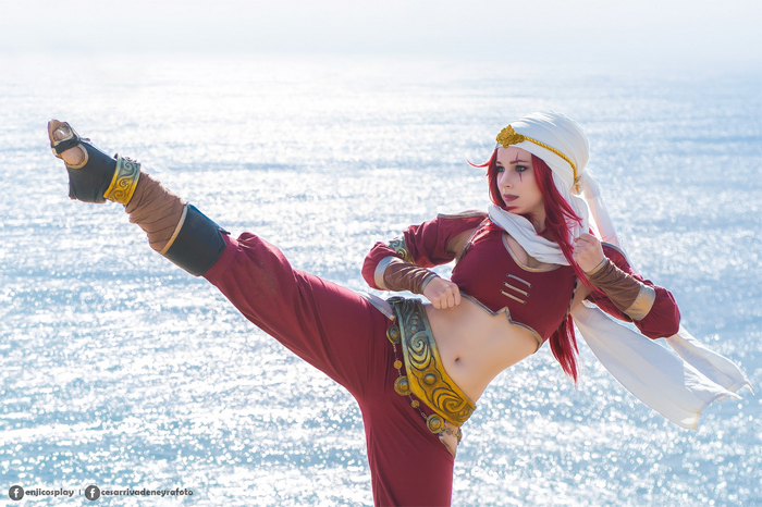 Katarina from League of Legends performing a kick