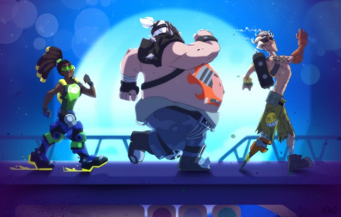 Roadhog, Junkrat, and Lúcio from Overwatch crossover
