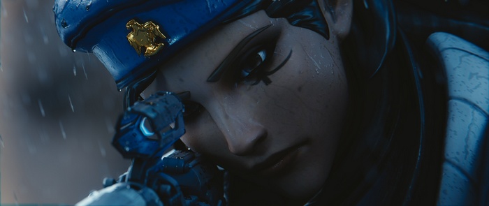Ana from Overwatch in the rain