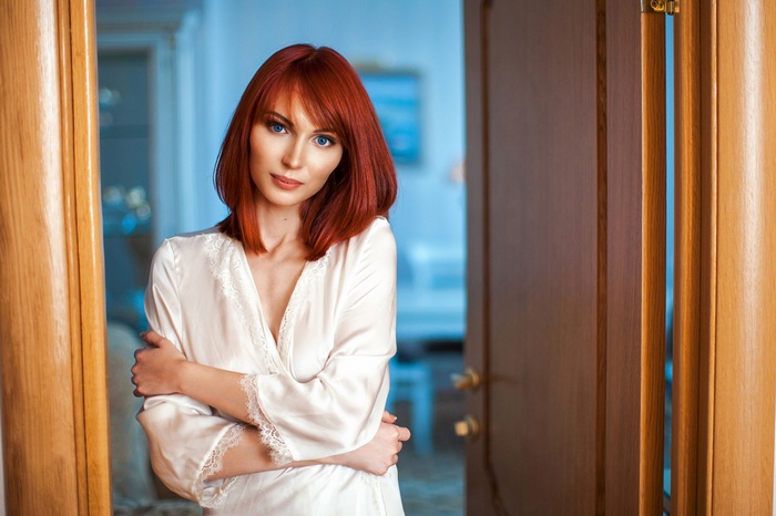 Liliya Sergeeva in a white bathrobe