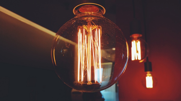 Close-up of vintage Edison light bulbs