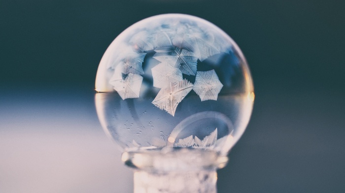 Frozen bubble with ice crystals
