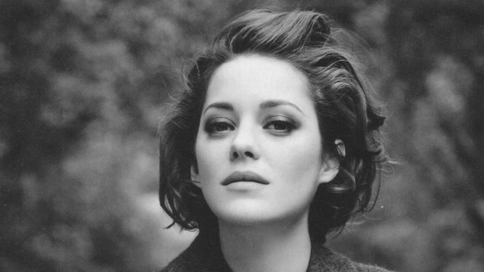 Marion Cotillard, French actress, monochrome portrait