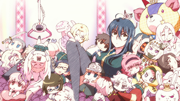 Anime girls and plush toys in a claw machine
