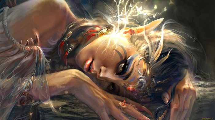Fantasy art of a woman with glowing branches