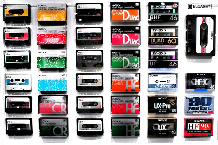 Collection of Sony and Elcaset audio cassettes
